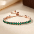 Bracelete de Ténis Ajustável com Esmeralda em Ouro