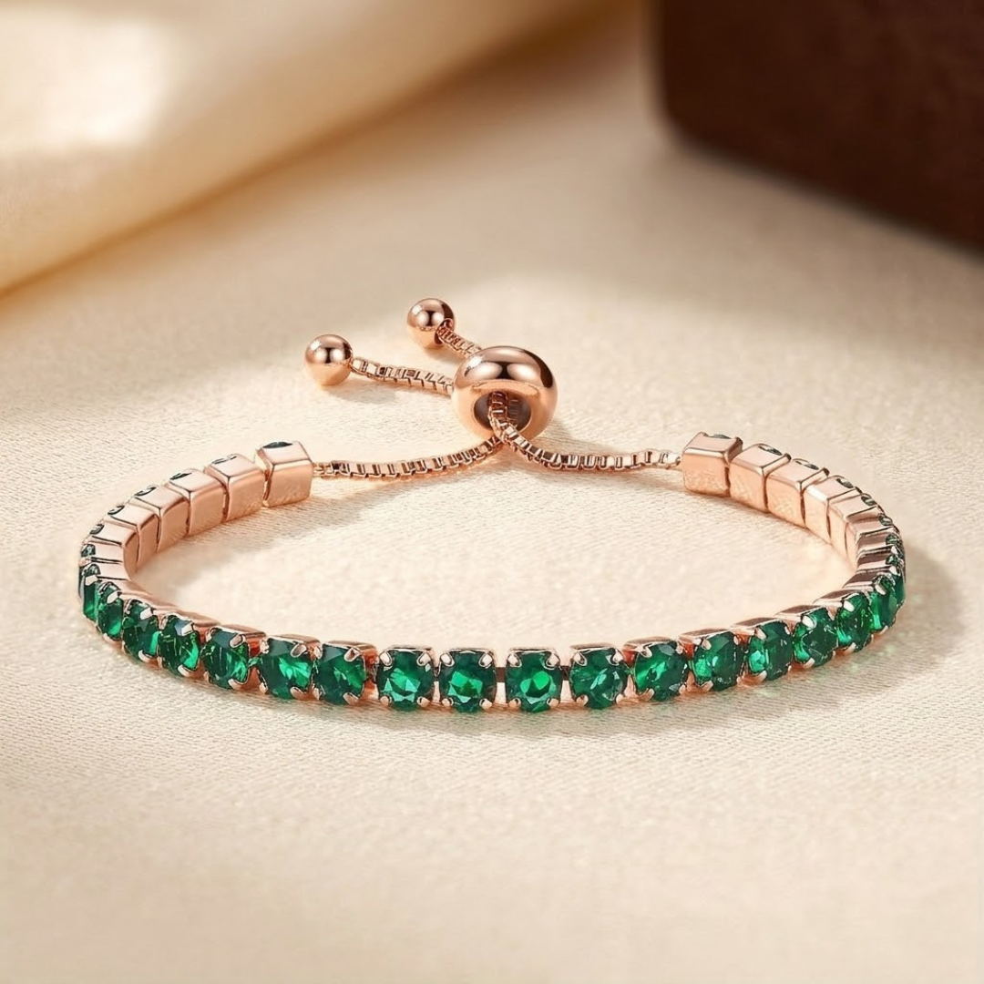 Bracelete de Ténis Ajustável com Esmeralda em Ouro