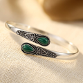 Pulseira Vintage Verde em Prata com Pedras Preciosas