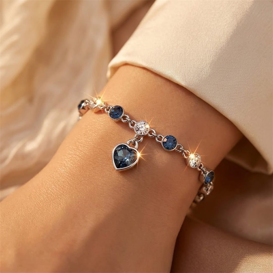 Pulseira de Prata com Safira Coração