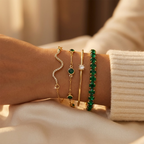 Conjunto de pulseiras de pedras preciosas em ouro