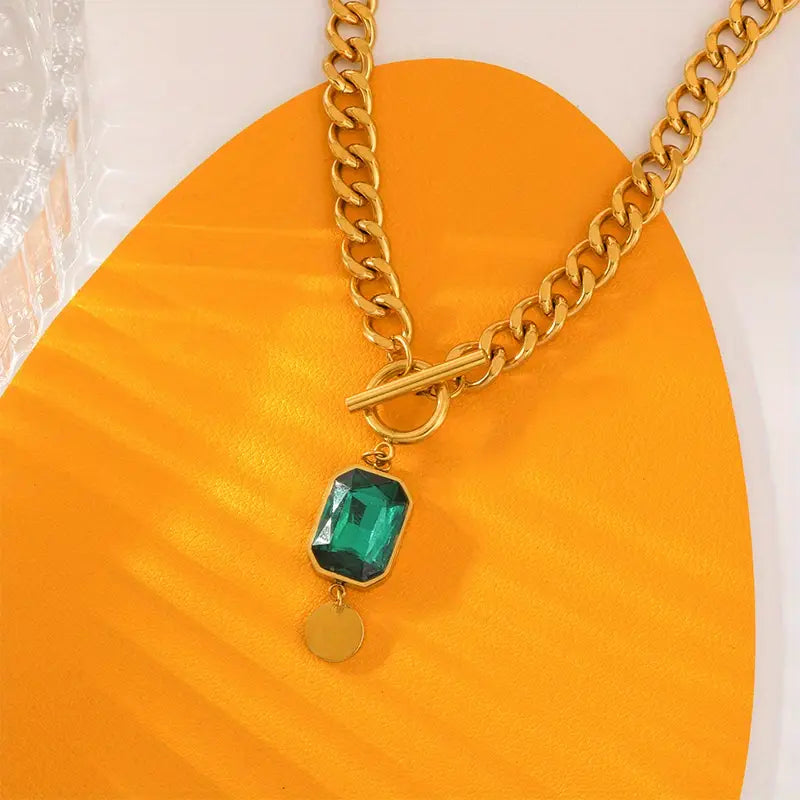 Colar de Ouro com Pedra Esmeralda