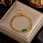 Bracelete de Ouro com Barra e Esmeralda