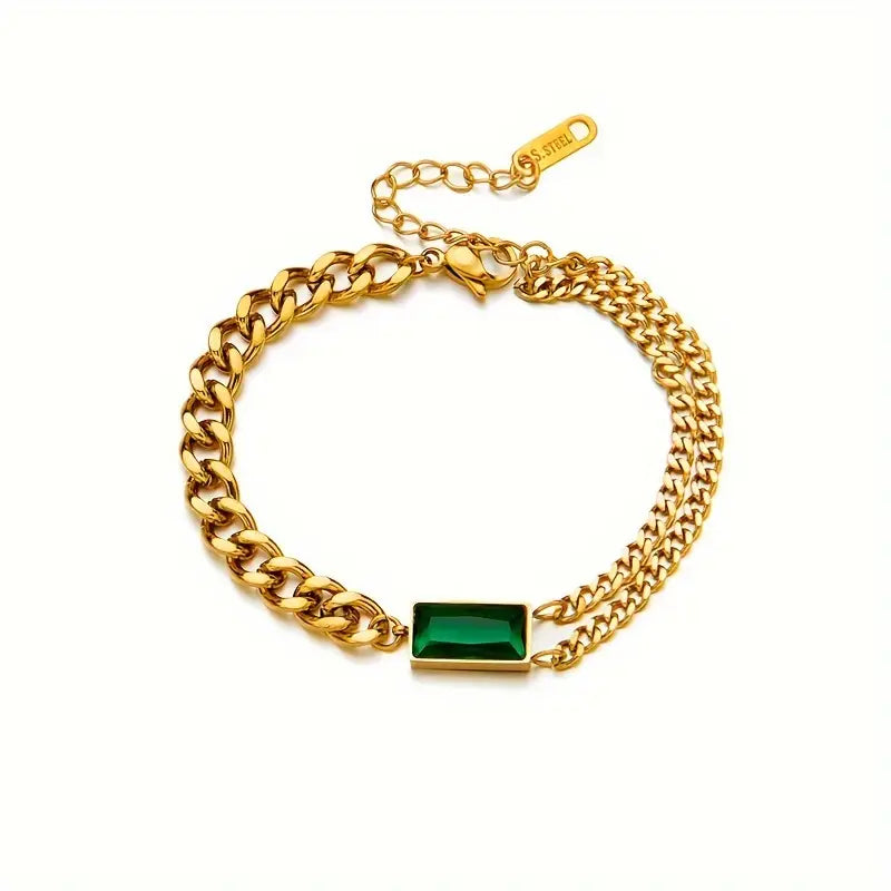 Bracelete de Ouro com Barra e Esmeralda