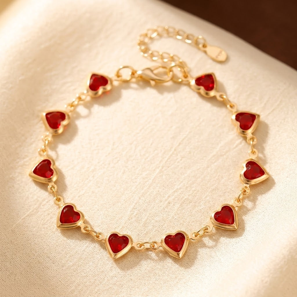 Pulseira de Ouro com Rubi Coração