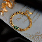 Bracelete de Ouro com Barra e Esmeralda