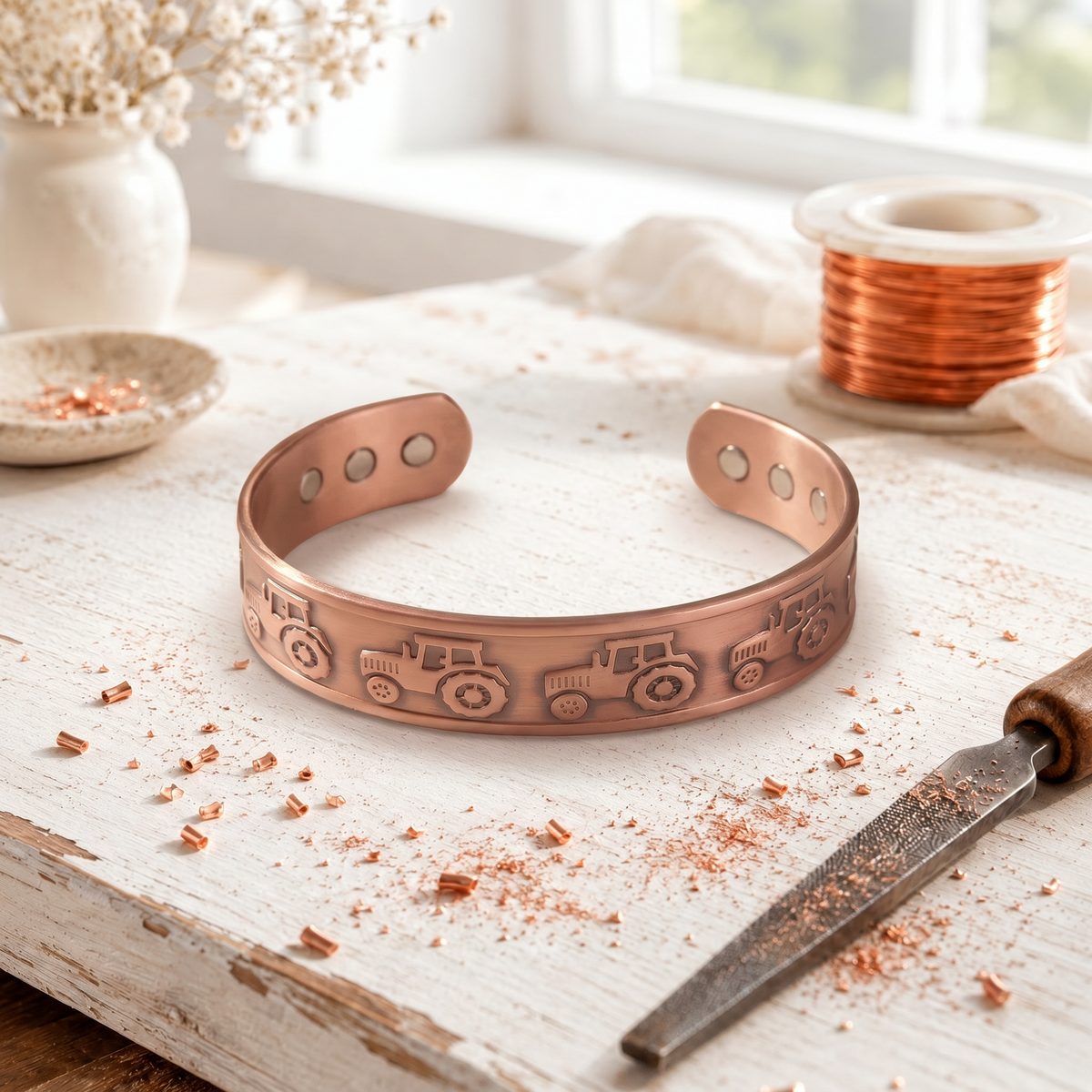 Pulseira de cobre com motivos agrícolas